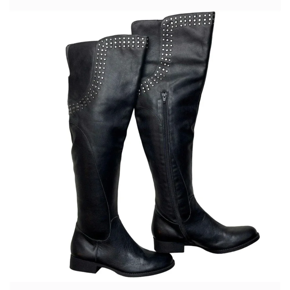 Matisse Thunder Road Black Leather Studded Over the Knee‎ Boots 6.5